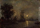 Holandaise Landscape with Docked Boat by Johan Barthold Jongkind